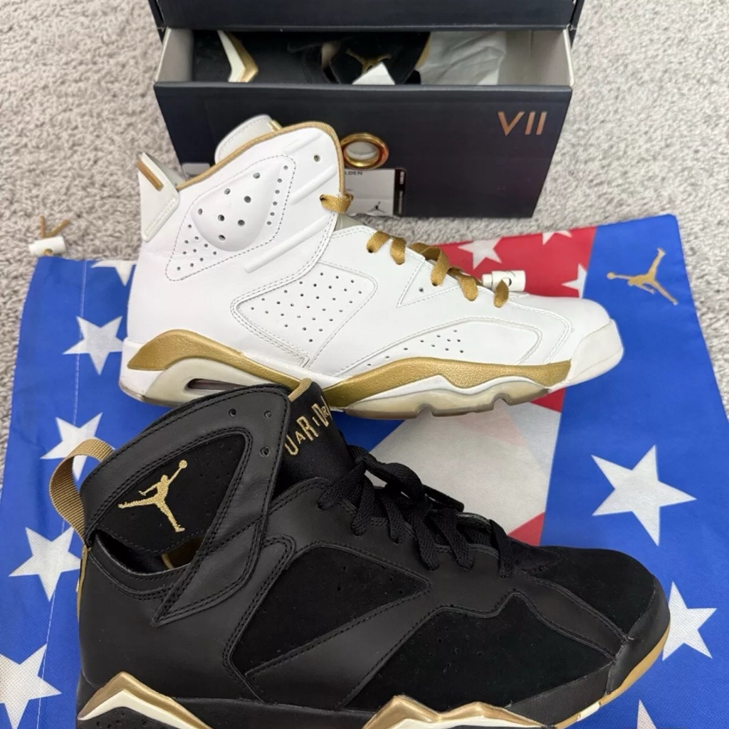 Nike Air Jordan Sneakers In Black And White With Gold Accents